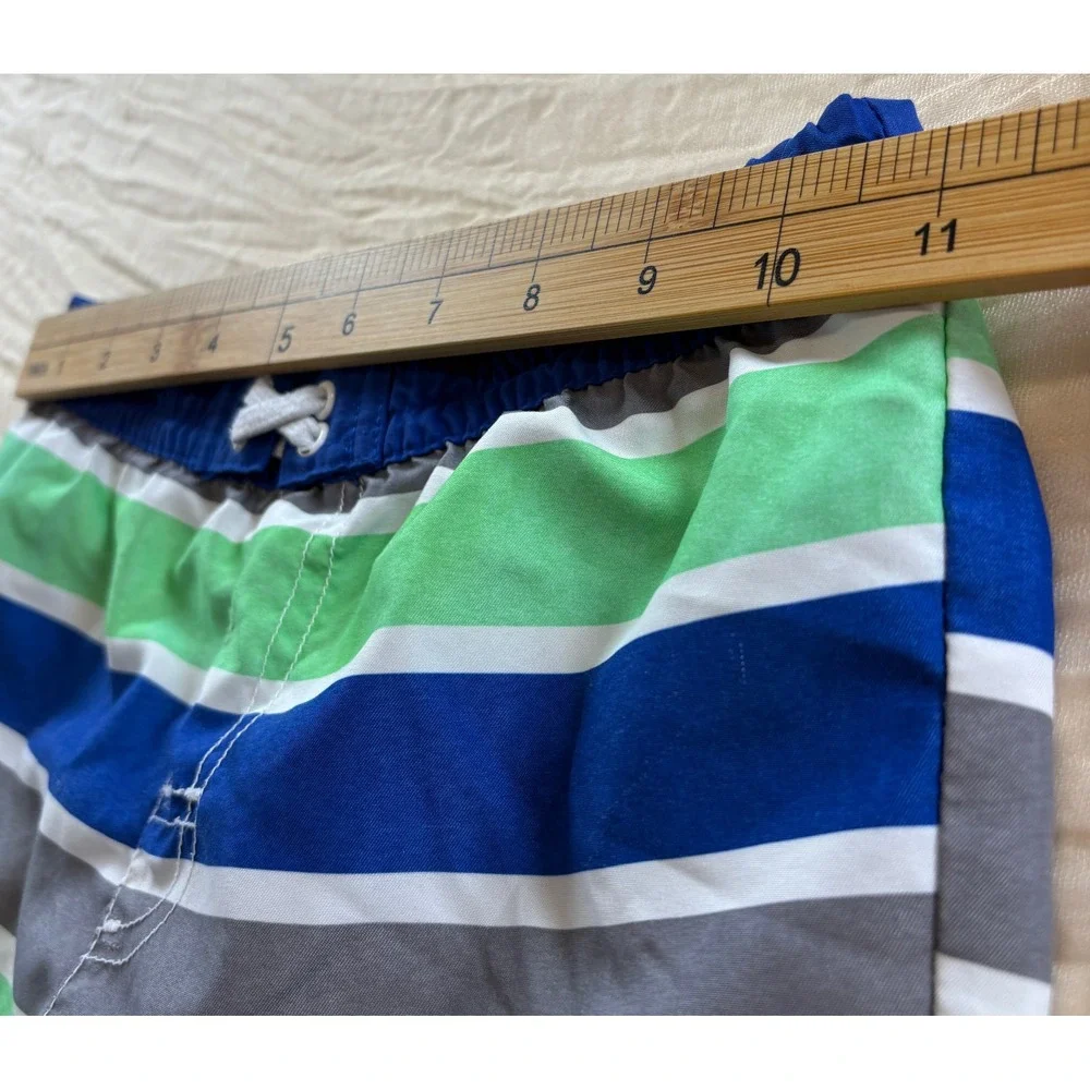 OP Boys Neon Green Blue Stripe Lined Swim Trunks Size 3T